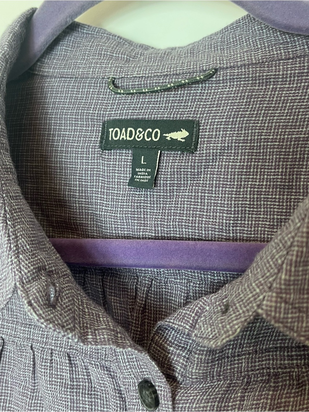 Toad&Co Holly Shirt Organic Cotton Women's Light Purple Button-Up Short Sleeve L - Picture 3 of 7